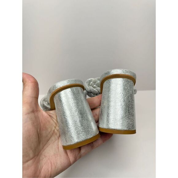 Dolce Vita Sandals Womens Size 6 Silver Slip On Braided Square Toe Heels - Picture 8 of 10